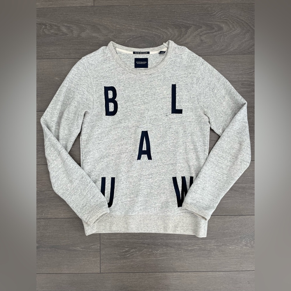 Gray Sweatshirt with Navy Lettering Scotch & Soda sweater shirt small Blauw
